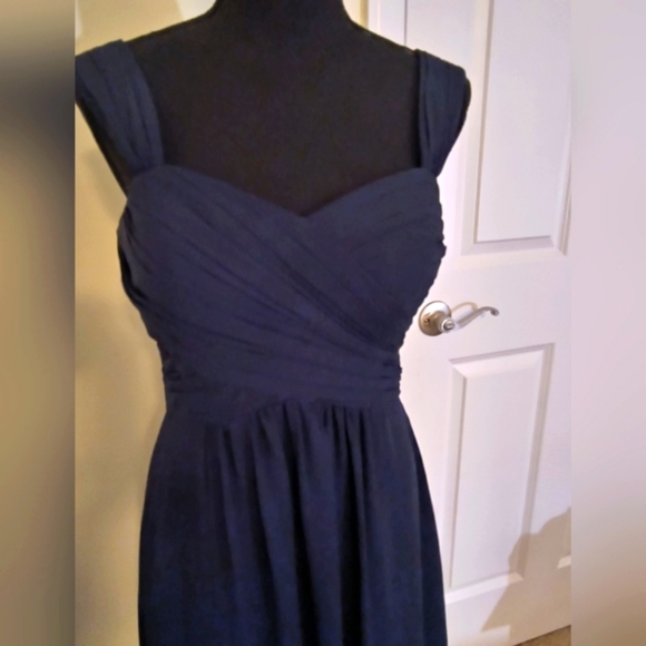Bill Levkoff Navy Blue Shiloh Chiffon Sweetheart Bridesmaid Dress Size 10 - Picture 7 of 12
